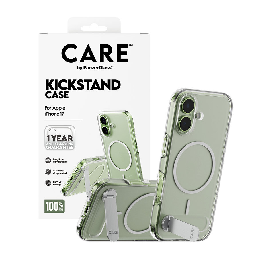 CARE - Puzdro Kickstand pre iPhone 17, transparentná