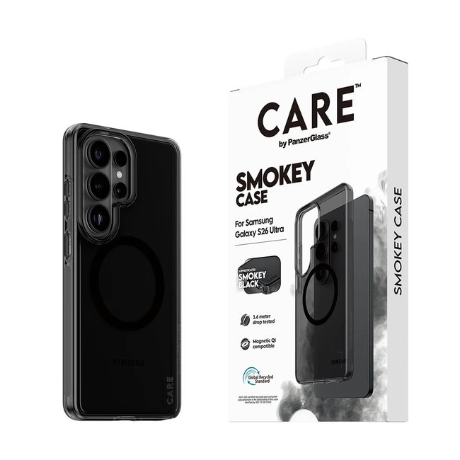 CARE - Puzdro Smokey s čiernym QI pre Samsung Galaxy S26 Ultra, čierna