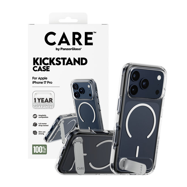 CARE - Puzdro Kickstand pre iPhone 17 Pro, transparentná