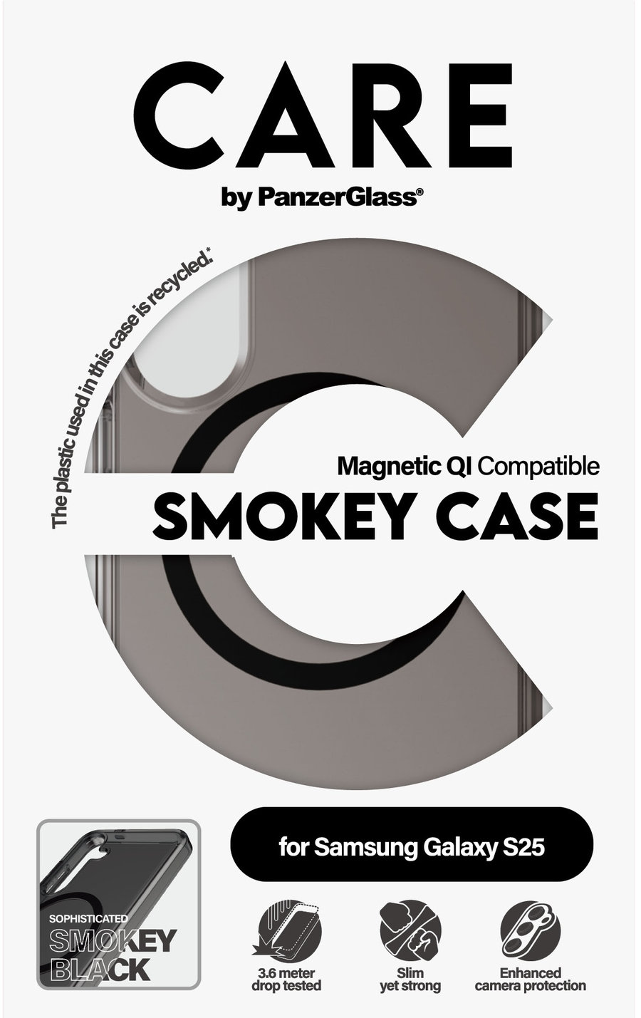 CARE - Puzdro Smokey s čiernym QI pre Samsung Galaxy S25, čierna