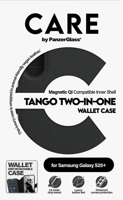 CARE - Puzdro Wallet Tango Two-In-One s QI pre Samsung Galaxy S25+, čierna