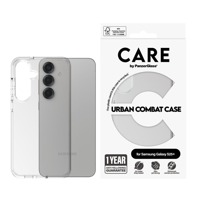 CARE - Puzdro Urban Combat pre Samsung Galaxy S25+, transparentná
