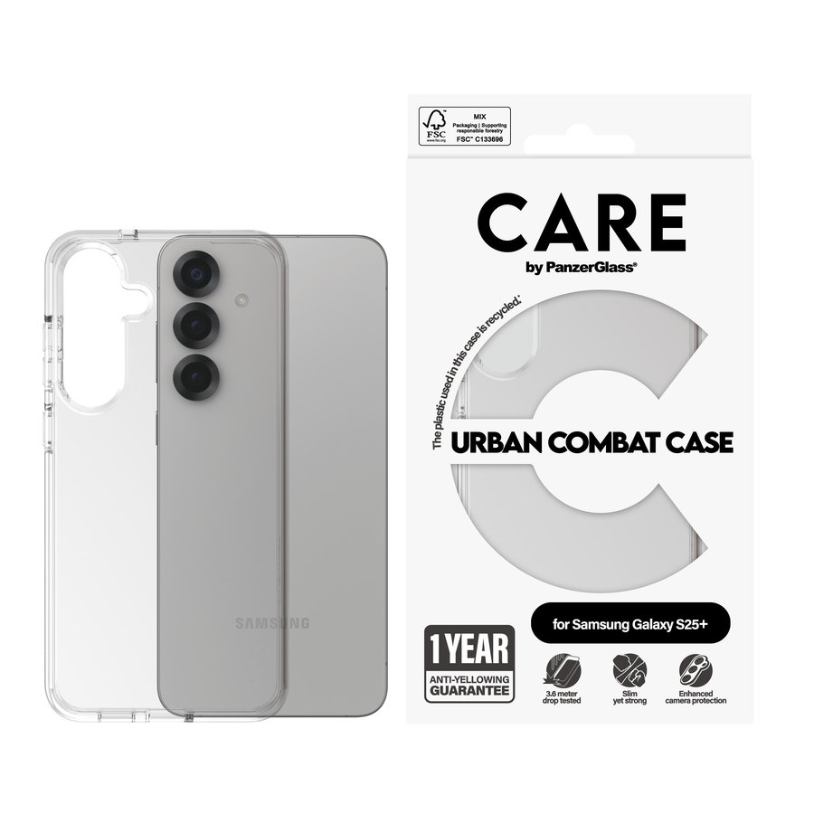 CARE - Puzdro Urban Combat pre Samsung Galaxy S25+, transparentná