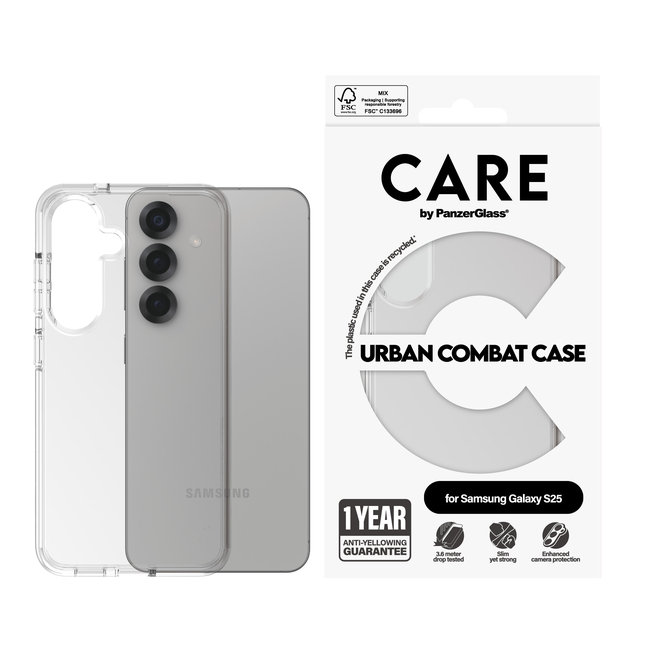 CARE - Puzdro Urban Combat pre Samsung Galaxy S25, transparentná