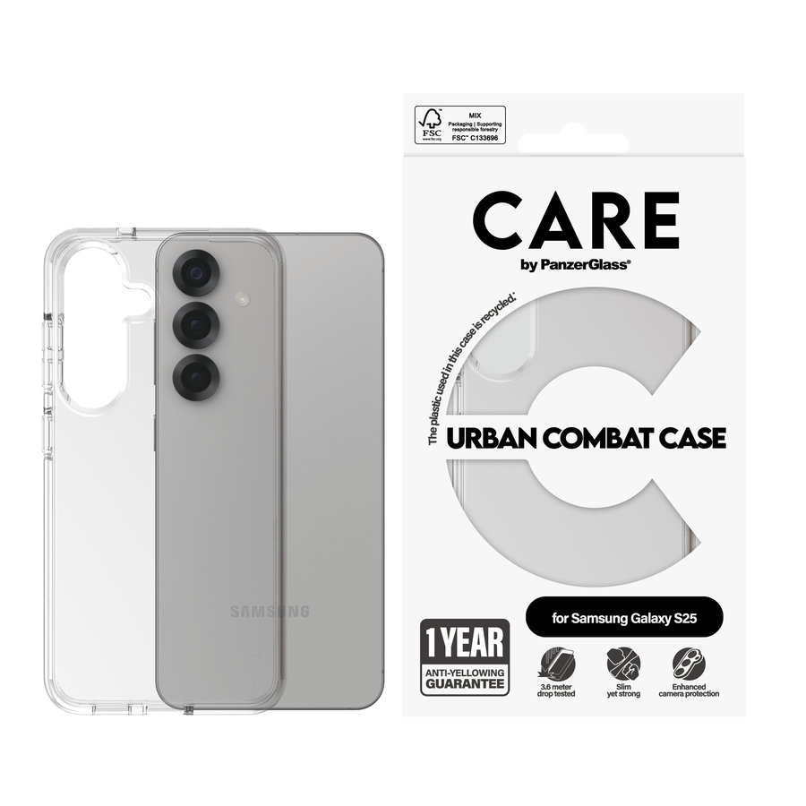 CARE - Puzdro Urban Combat pre Samsung Galaxy S25, transparentná
