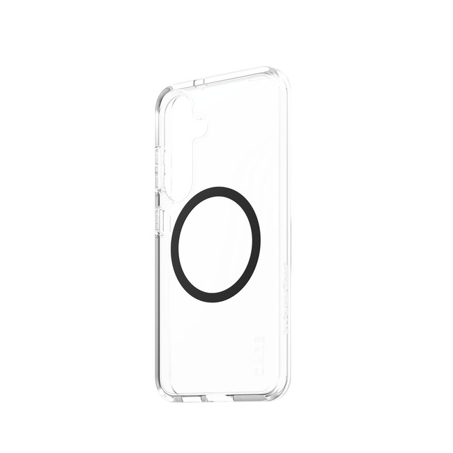 CARE - Puzdro Urban Combat s čiernym QI pre Samsung Galaxy S25, transparentná