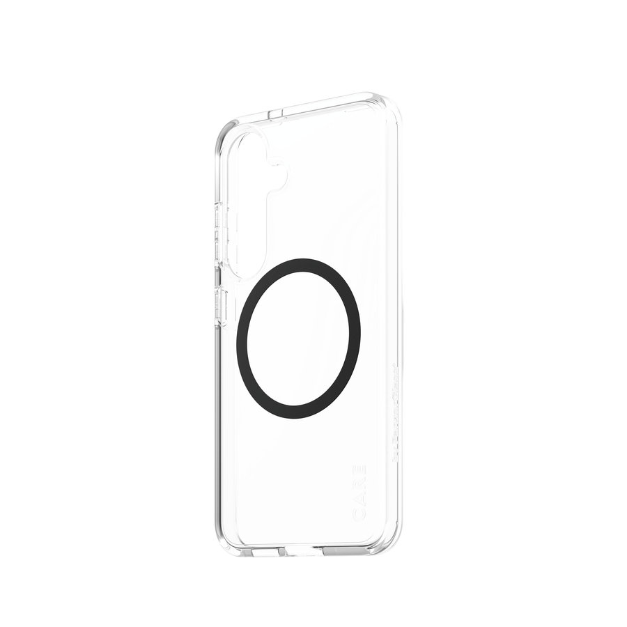 CARE - Puzdro Urban Combat s čiernym QI pre Samsung Galaxy S25, transparentná