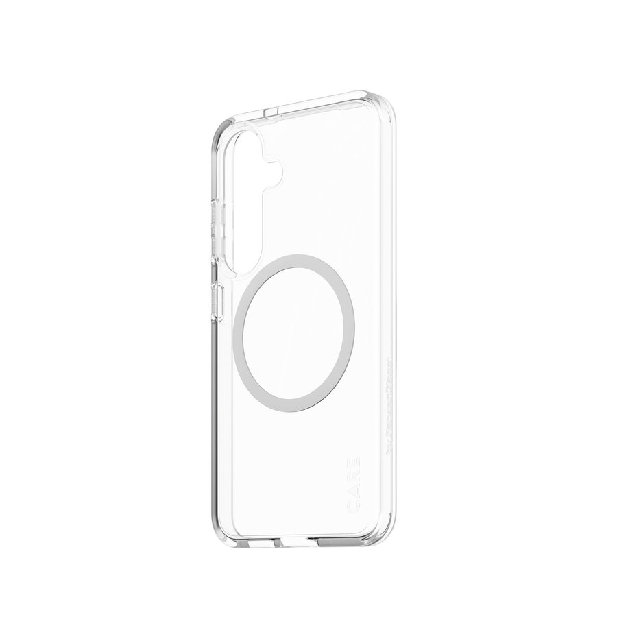 CARE - Puzdro Urban Combat s bielym QI pre Samsung Galaxy S25, transparentná