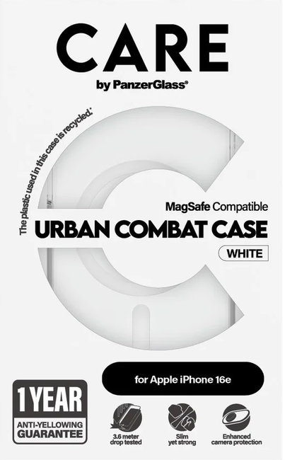 CARE - Puzdro Urban Combat s MagSafe pre iPhone 16e, biela
