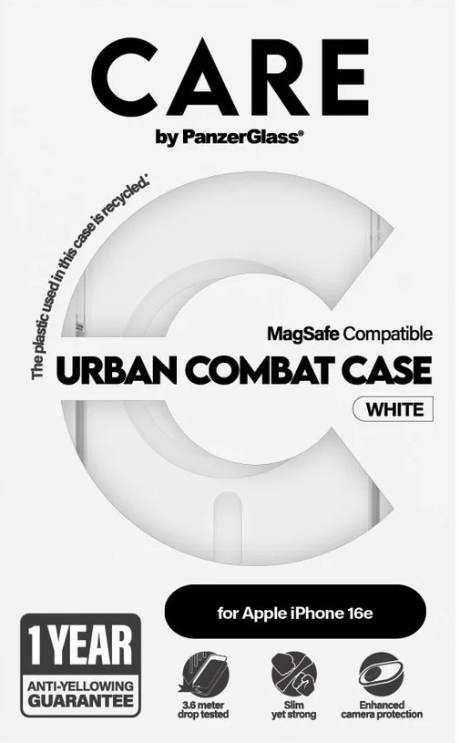 CARE - Puzdro Urban Combat s MagSafe pre iPhone 16e, biela