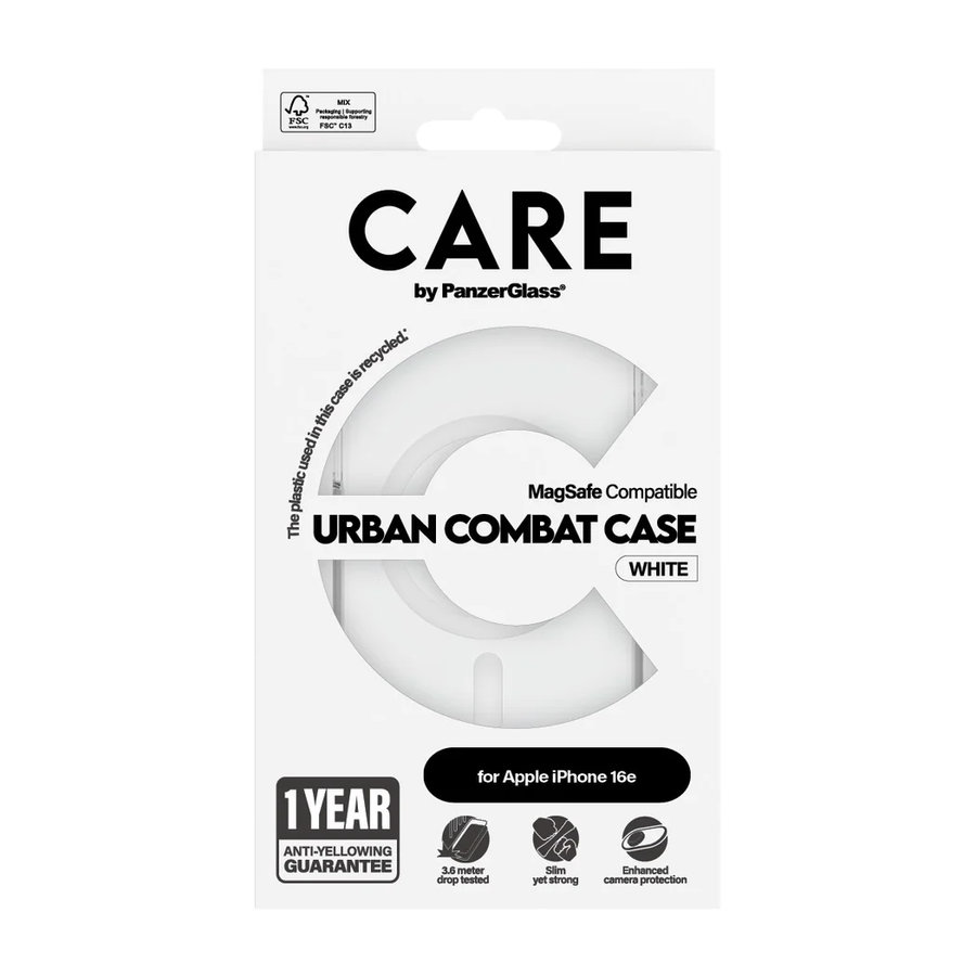 CARE - Puzdro Urban Combat s MagSafe pre iPhone 16e, biela