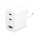 empower - Cestovný adaptér Grand Prix 2x USB-C/USB-A, GaN, 70 W PD, striebornobiela
