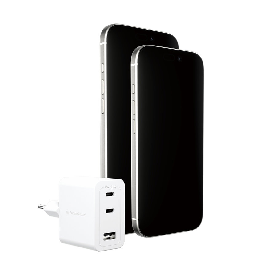 empower - Cestovný adaptér Grand Prix 2x USB-C/USB-A, GaN, 70 W PD, striebornobiela