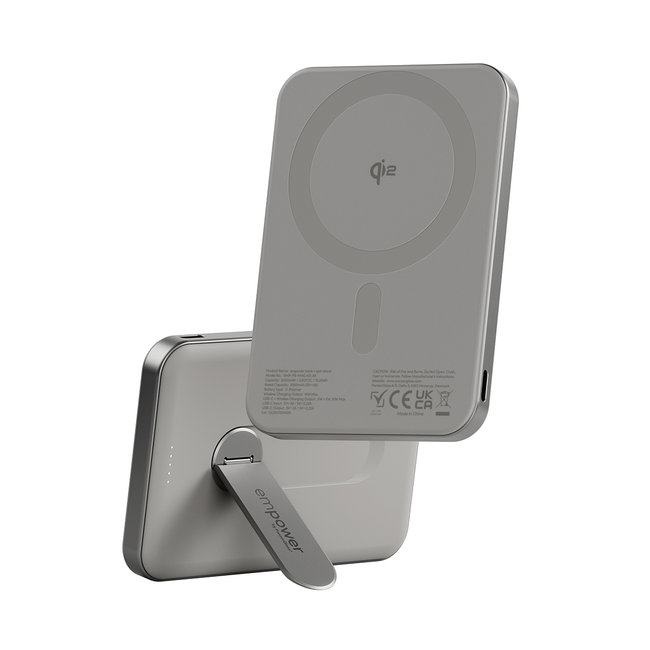 empower - Bezdrôtová PowerBank 5000 mAh, s otočným stojanom 20 W, kompatibilná s MagSafe, Qi2/USB-C, titán