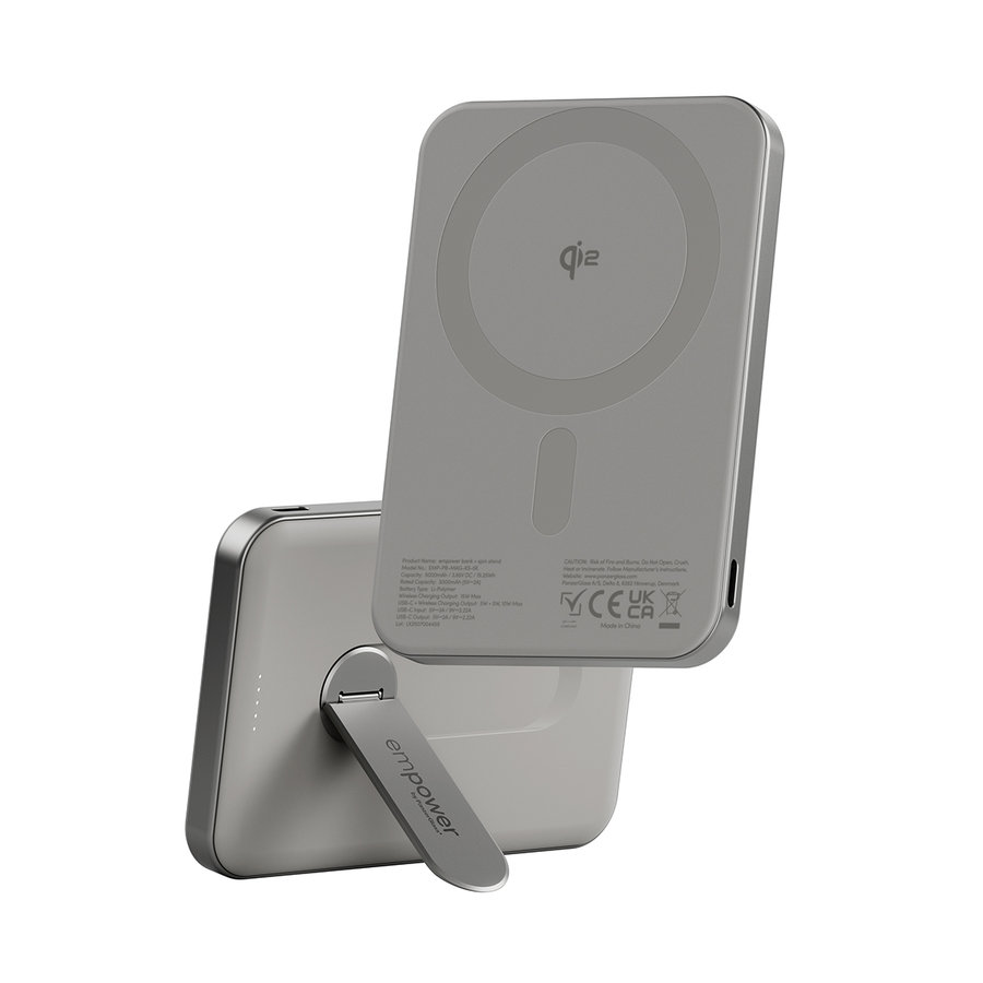 empower - Bezdrôtová PowerBank 5000 mAh, s otočným stojanom 20 W, kompatibilná s MagSafe, Qi2/USB-C, titán