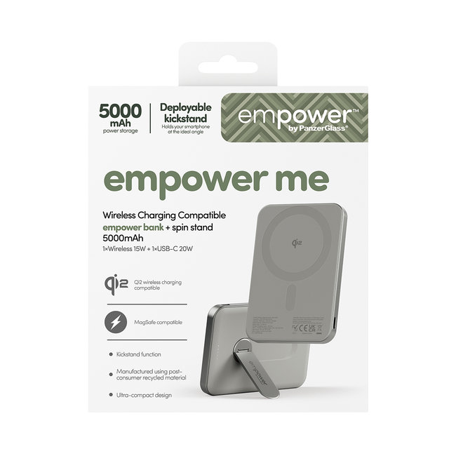 empower - Bezdrôtová PowerBank 5000 mAh, s otočným stojanom 20 W, kompatibilná s MagSafe, Qi2/USB-C, titán