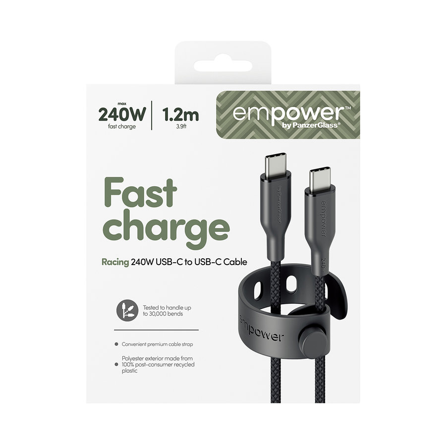empower - Kábel USB-C, 240 W, Racing, 1,2 m, vesmírna čierna