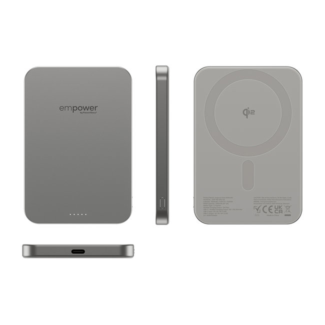 empower - Bezdrôtová PowerBank 5000 mAh 20 W, kompatibilná s MagSafe, Qi2/USB-C, titán