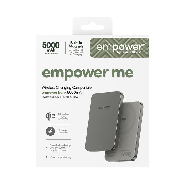 empower - Bezdrôtová PowerBank 5000 mAh 20 W, kompatibilná s MagSafe, Qi2/USB-C, titán