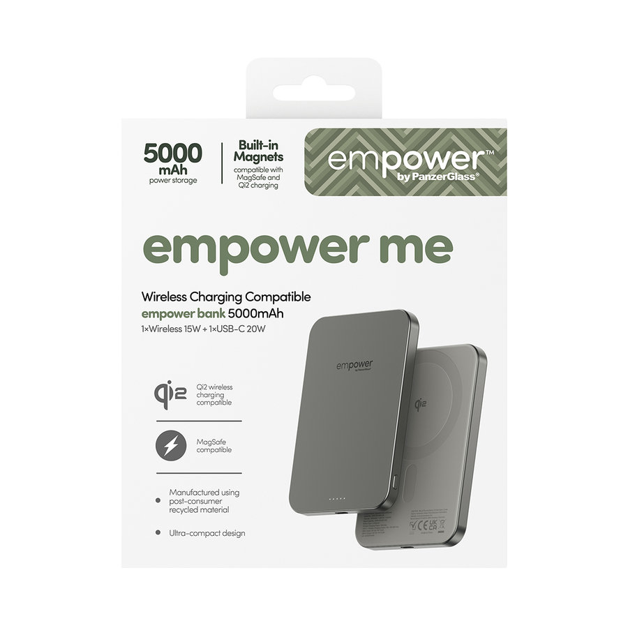 empower - Bezdrôtová PowerBank 5000 mAh 20 W, kompatibilná s MagSafe, Qi2/USB-C, titán