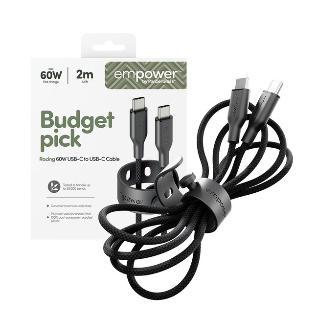 empower - Kábel USB-C, 60 W, Racing, 2 m, vesmírna čierna
