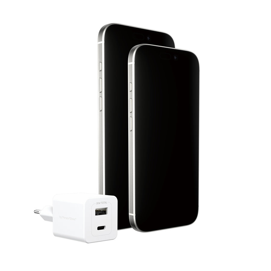 empower - Cestovný adaptér Grand Prix USB-C/USB-A, GaN, 35 W PD, striebornobiela