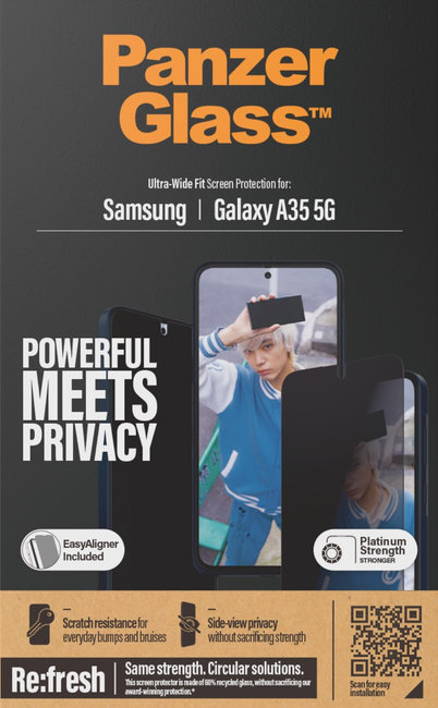 Tvrdené sklo Re:Fresh UWF Privacy s aplikátorom pre Samsung Galaxy A35 5G, číra