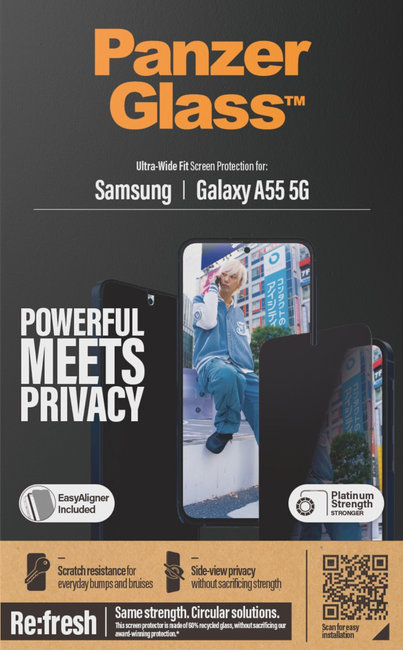 Tvrdené sklo Re:Fresh UWF Privacy s aplikátorom pre Samsung Galaxy A55 5G, číra