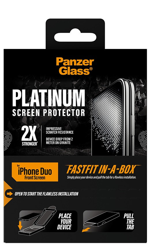 Tvrdené sklo Platinum Sub s FASTFIT In-A-Box pre iPhone Duo, číra