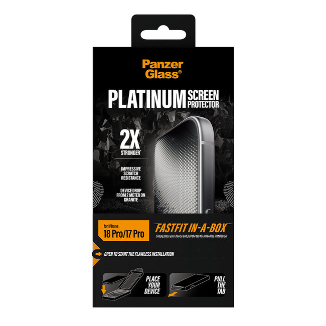 Tvrdené sklo Platinum s FASTFIT In-A-Box pre iPhone 18 Pro/17 Pro, číra