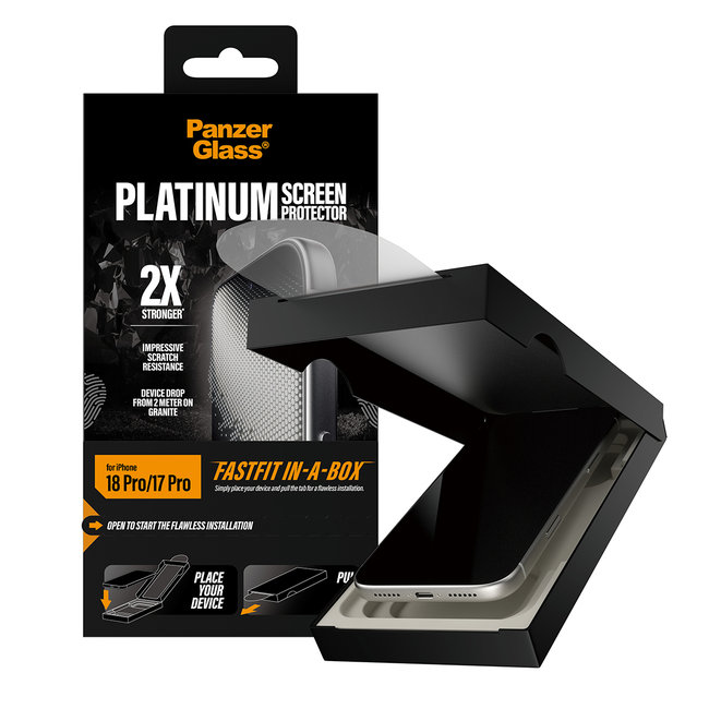Tvrdené sklo Platinum s FASTFIT In-A-Box pre iPhone 18 Pro/17 Pro, číra