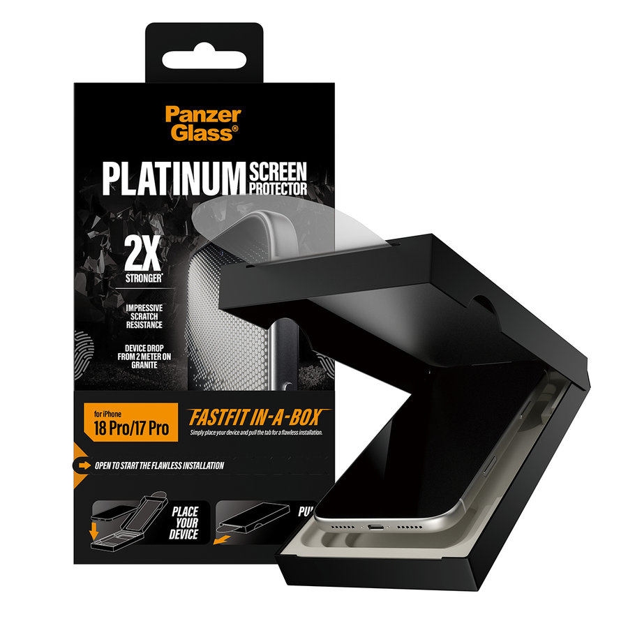 Tvrdené sklo Platinum s FASTFIT In-A-Box pre iPhone 18 Pro/17 Pro, číra