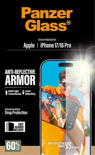 Tvrdené sklo Anti-Reflective s aplikátorom pre iPhone 17/16 Pro, čierna