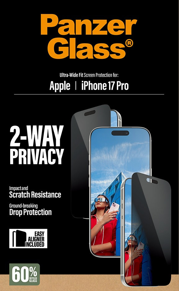 Tvrdené sklo UWF 2-Way Privacy s aplikátorom pre iPhone 17 Pro, čierna