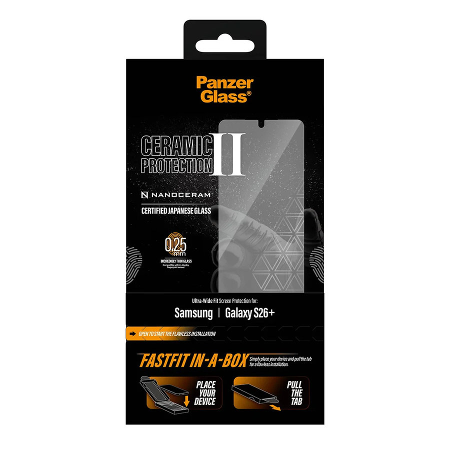 Tvrdené sklo UWF Ceramic s FASTFIT In-A-Box pre Samsung Galaxy S26+, číra