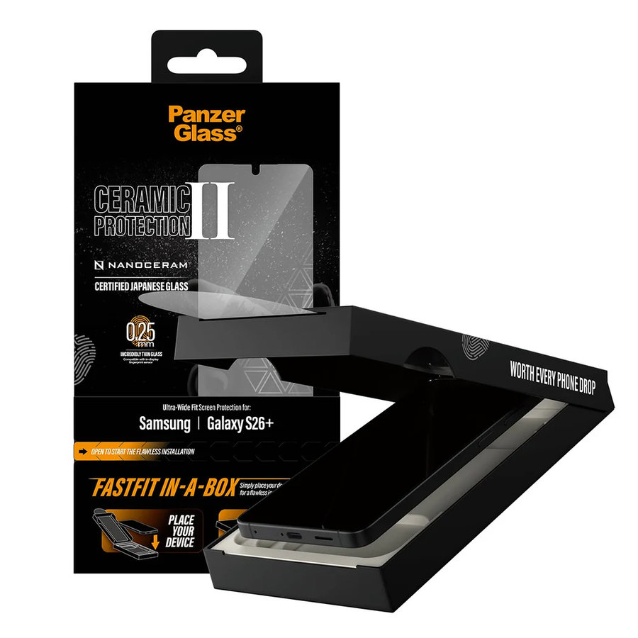 Tvrdené sklo UWF Ceramic s FASTFIT In-A-Box pre Samsung Galaxy S26+, číra