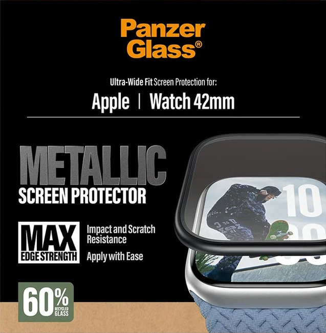 Tvrdené sklo UWF METALLIC pre Apple Watch 11/10 42 mm, čierna