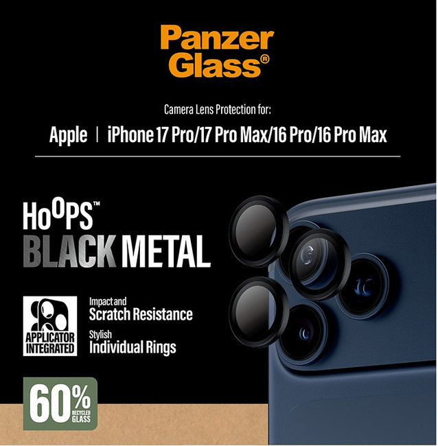 Ochranný kryt objektívu Hoops pre iPhone 17 Pro Max/17 Pro/16 Pro Max/16 Pro, čierna