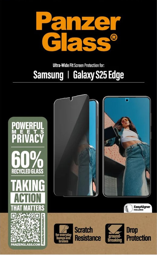 Tvrdené sklo UWF Privacy s aplikátorom pre Samsung Galaxy S25 Edge, číra