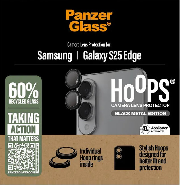 Ochranný kryt objektívu Hoops pre Samsung Galaxy S25 Edge, čierna