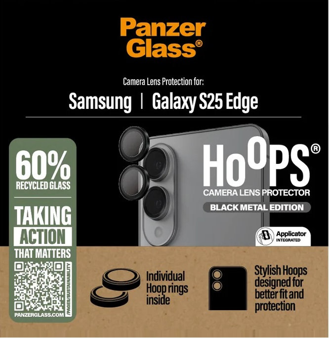 Ochranný kryt objektívu Hoops pre Samsung Galaxy S25 Edge, čierna