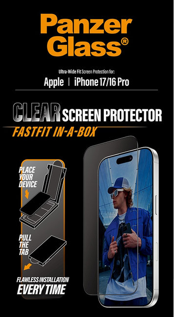 Tvrdené sklo UWF s Fastfit pre iPhone 17/16 Pro, čierna