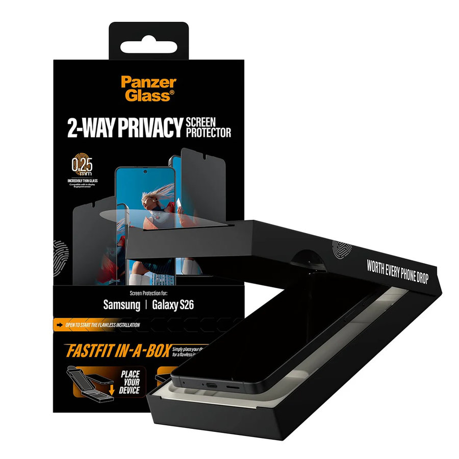 Tvrdené sklo UWF 2-Way Privacy s FASTFIT In-A-Box pre Samsung Galaxy S26, číra
