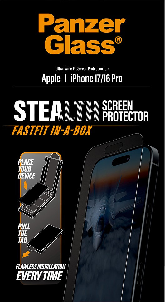 Tvrdené sklo UWF Stealth s Fastfit pre iPhone 17/16 Pro, čierna