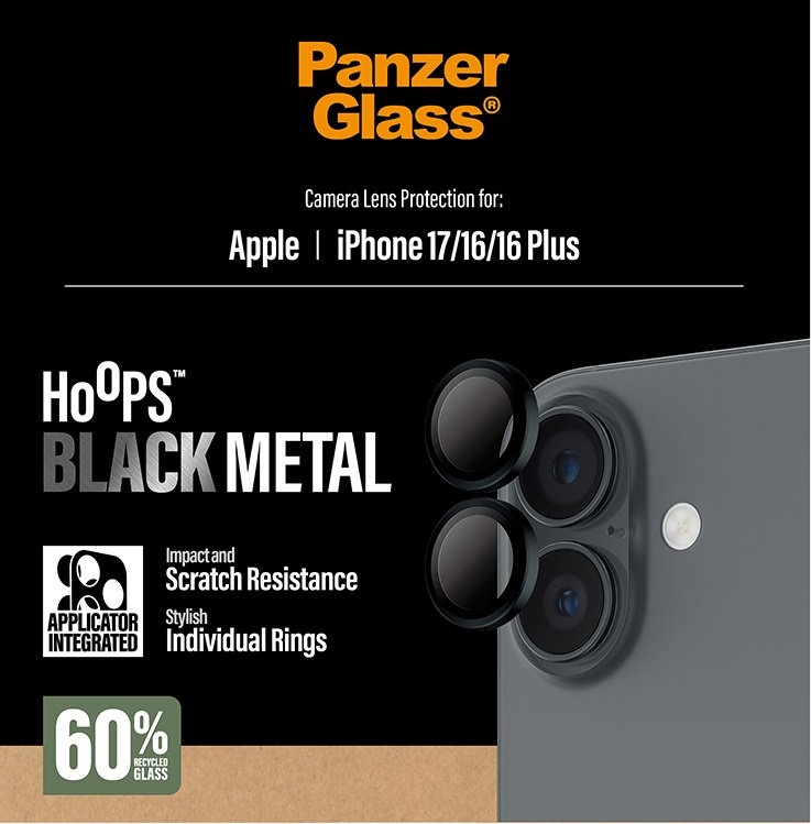 Ochranný kryt objektívu Hoops pre iPhone 17/16 Plus/16, čierna