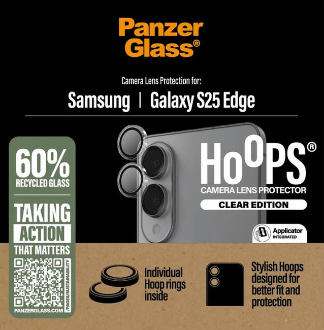 Ochranný kryt objektívu Hoops pre Samsung Galaxy S25 Edge, číra