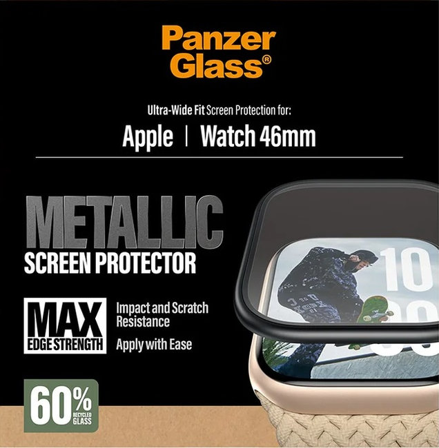 Tvrdené sklo UWF METALLIC pre Apple Watch 11/10 46 mm, čierna