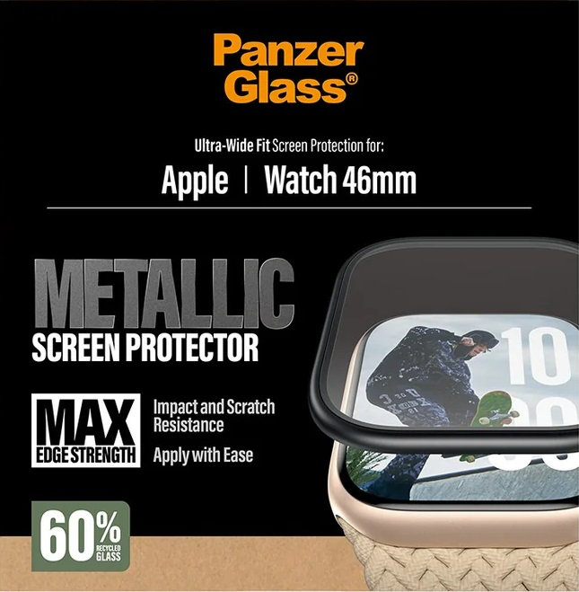 Tvrdené sklo UWF METALLIC pre Apple Watch 11/10 46 mm, čierna