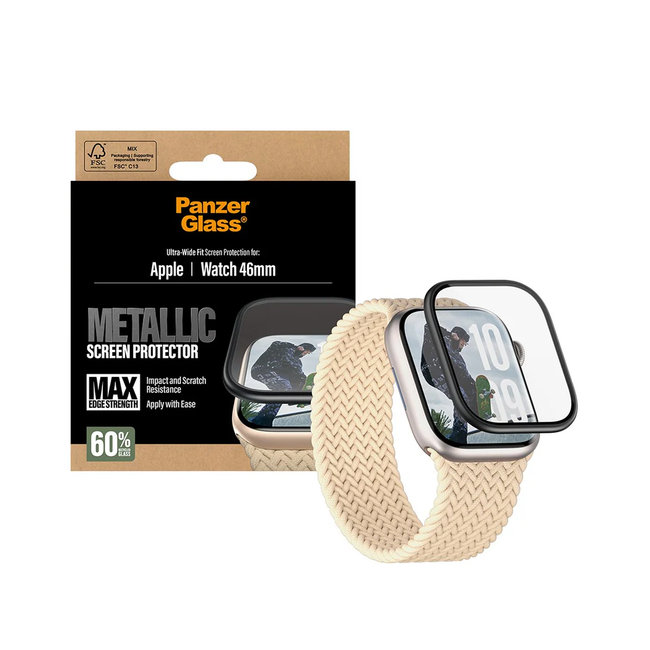 Tvrdené sklo UWF METALLIC pre Apple Watch 11/10 46 mm, čierna