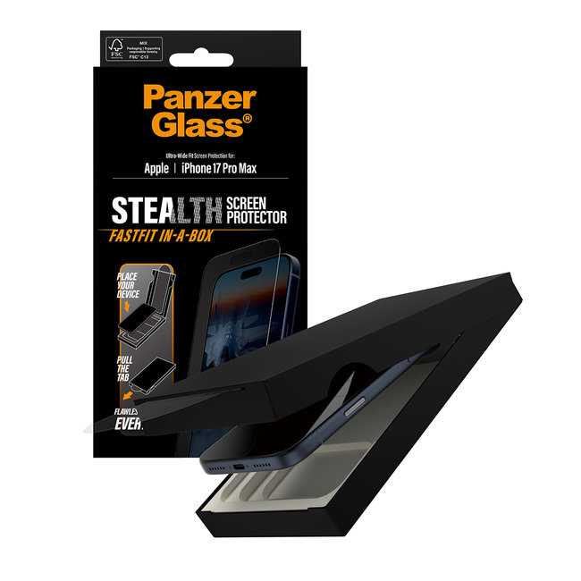 Tvrdené sklo UWF Stealth s Fastfit pre iPhone 17 Pro Max, čierna